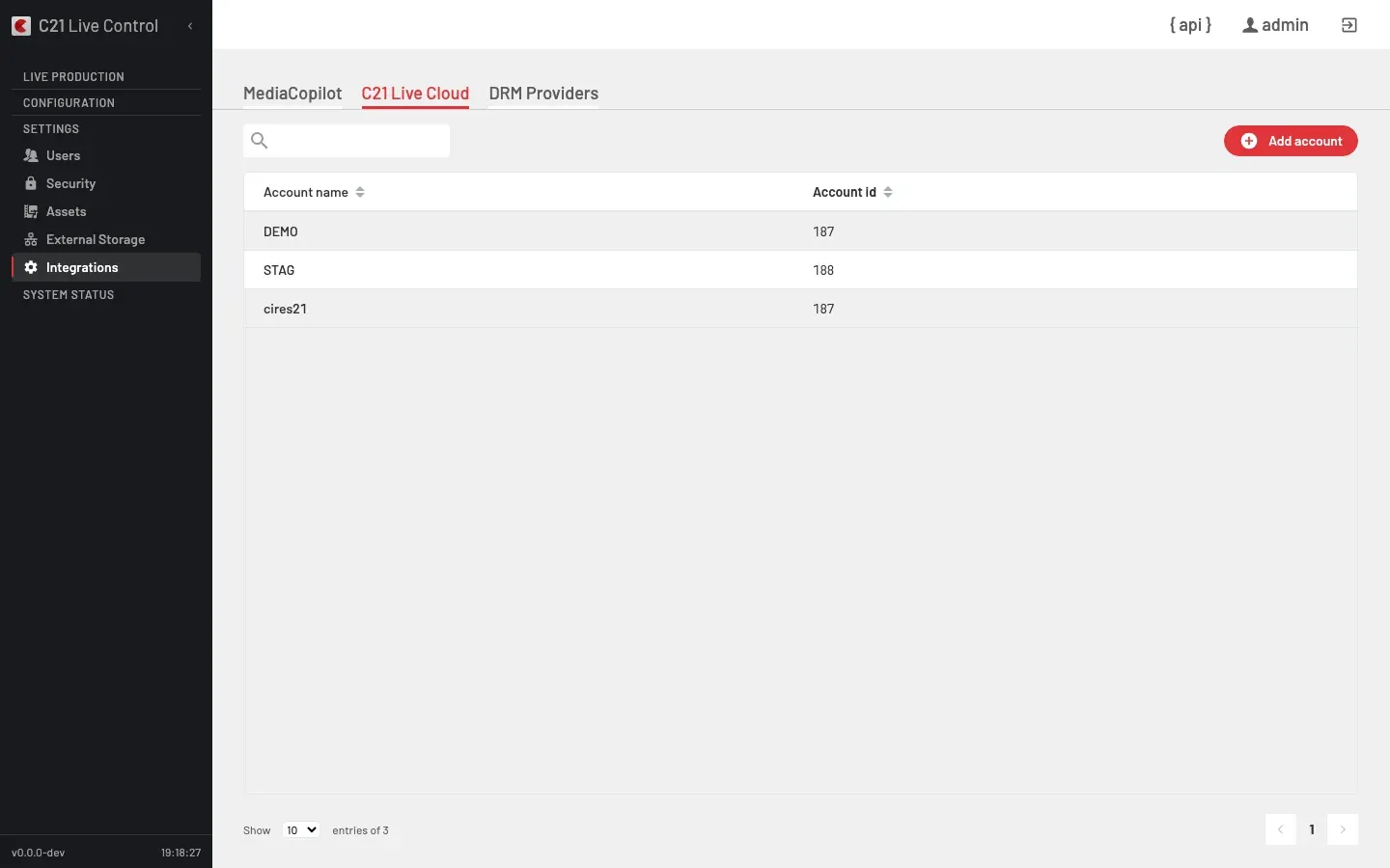 C21 Live Cloud accounts