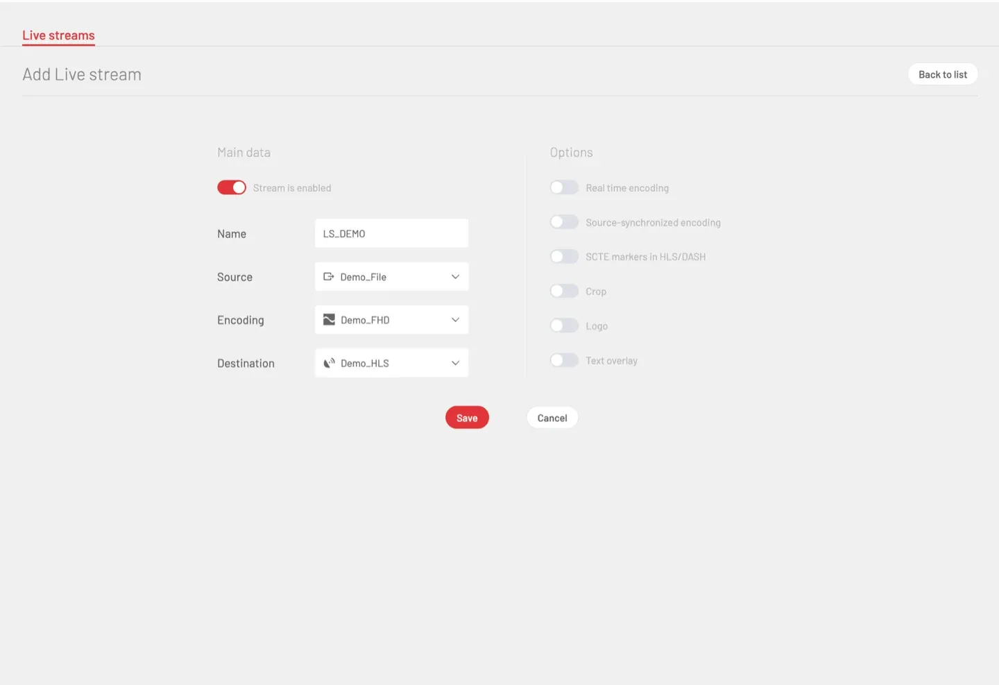 Add Live stream