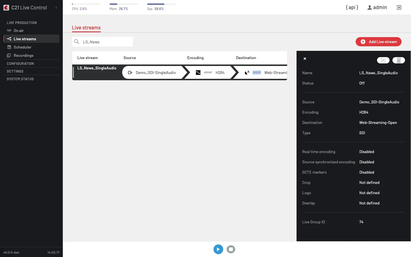 Live stream options