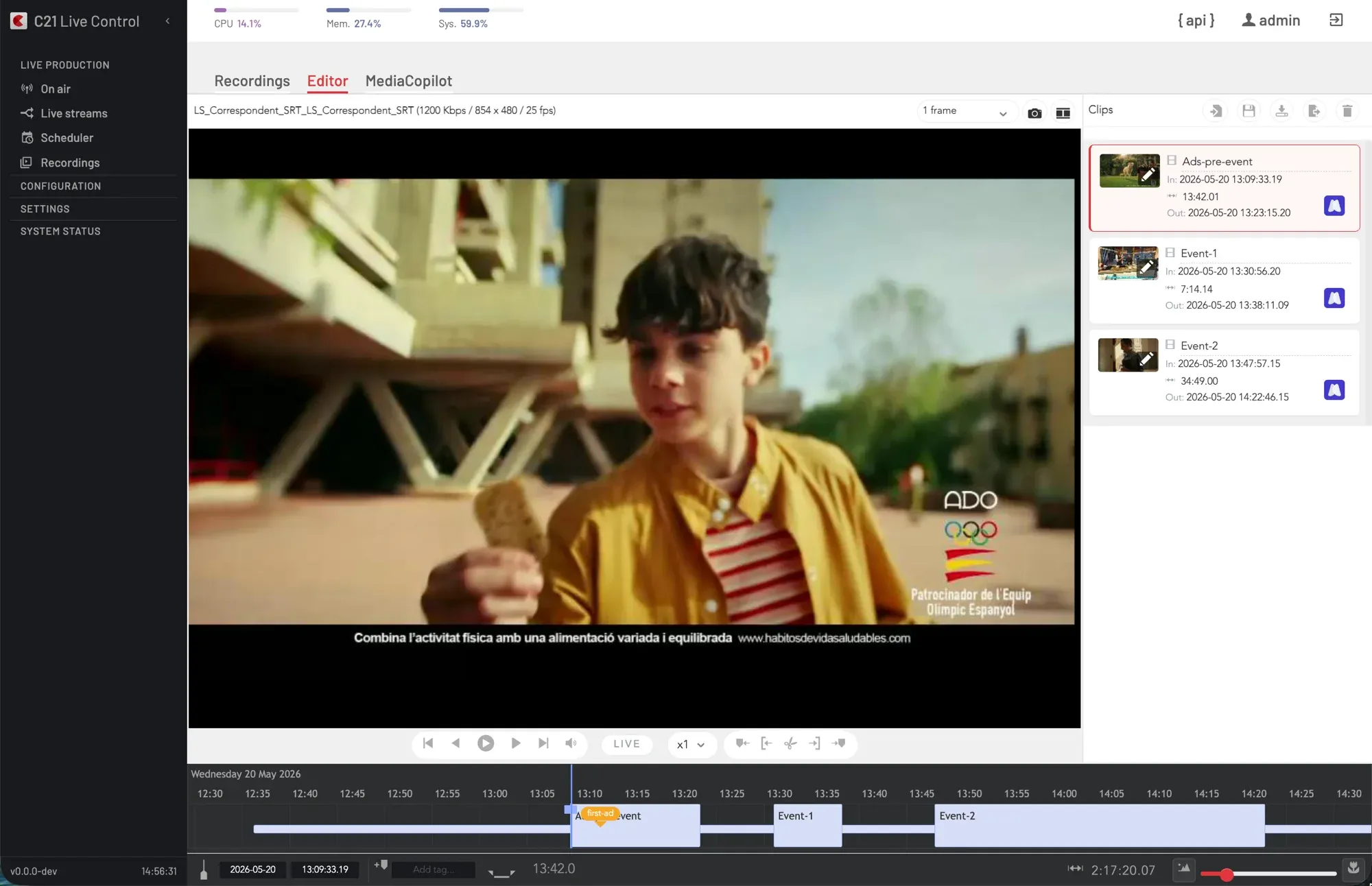 Recordings editor