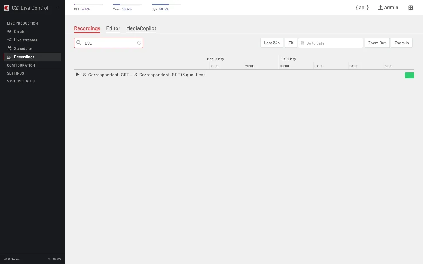 Recordings — timeline view