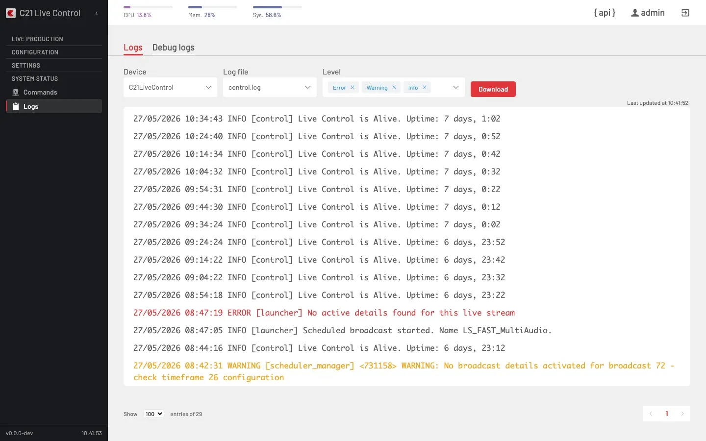 System logs